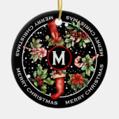 美しいメリークリスマス、ポインセチア、キャンディーケーン セラミックオーナメント (正面)