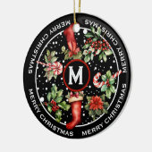 美しいメリークリスマス、ポインセチア、キャンディーケーン セラミックオーナメント (左)