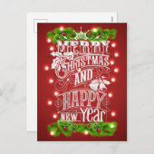 美しいメリークリスマス&新年のタイポグラフィ シーズンポストカード (正面/裏面)