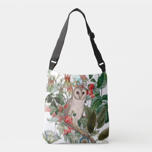 美しいメンフクロウとビンテージの花々 クロスボディバッグ (正面)