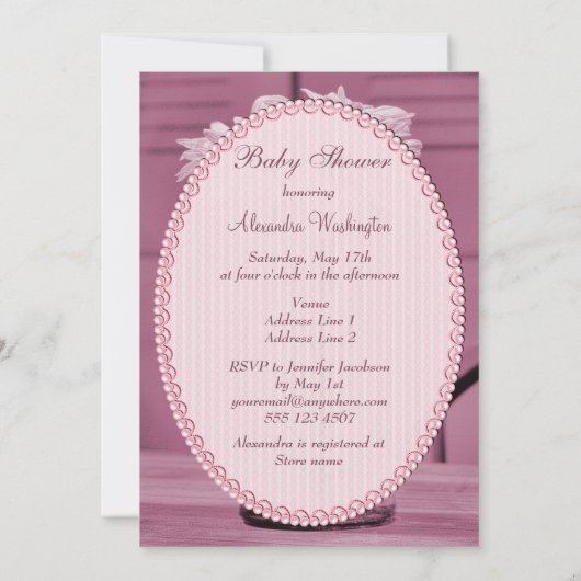 美しいメーソンジャー及びデイジーのピンクのベビーシャワー 招待状 (裏面)