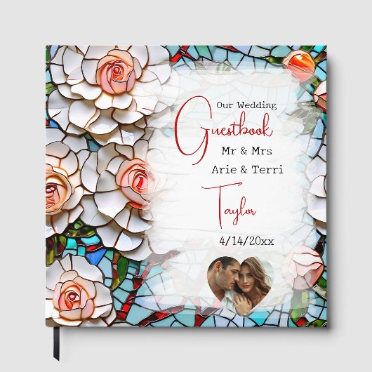 美しいモザイクのステンドグラスと結婚タイル ゲストブック (正面)