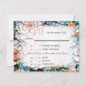 美しいモザイクのステンドグラスと結婚タイル 出欠カード (正面)