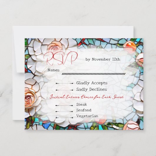 美しいモザイクのステンドグラスと結婚タイル 出欠カード (正面)