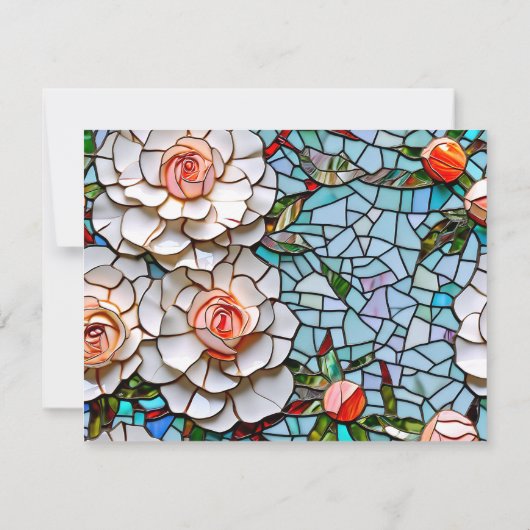 美しいモザイクのステンドグラスと結婚タイル 出欠カード (裏面)