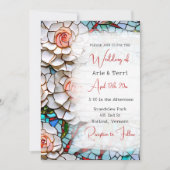 美しいモザイクのステンドグラスと結婚タイル 招待状 (正面)