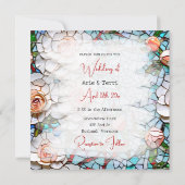 美しいモザイクステンドグラスとタイルのウェディング 招待状 (裏面)