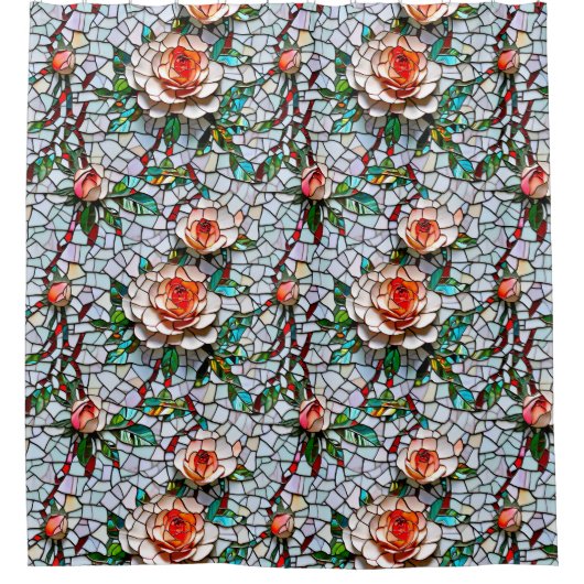 美しいモザイクフェイクの花柄 シャワーカーテン (正面)