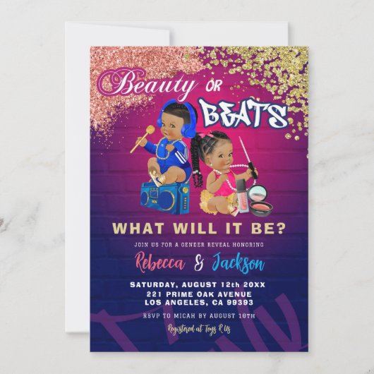 美しいモダンまたはビート性別表示招待状 招待状 (正面)