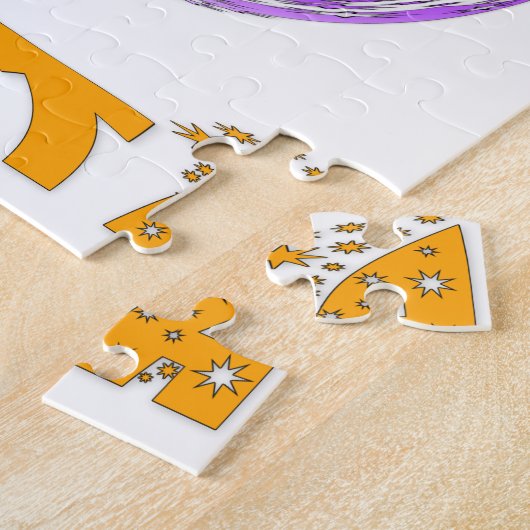 美しいモダンアートデザイン:紫と金の渦 ジグソーパズル (側面)