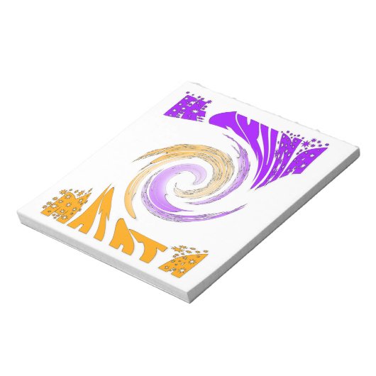美しいモダンアートデザイン:紫と金ゴールドの渦 ノートパッド (回転)