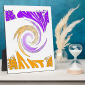 美しいモダンアートデザイン:紫と金ゴールドの渦 フォトプラーク (側面)