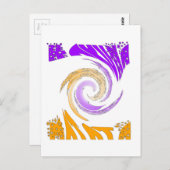 美しいモダンアートデザイン：紫と金ゴールドの渦 ポストカード (正面/裏面)
