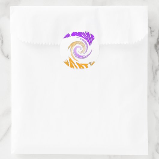 美しいモダンアートデザイン:紫と金ゴールドの渦 ラウンドシール (バッグ)