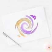 美しいモダンアートデザイン:紫と金ゴールドの渦 楕円形シール (封筒)