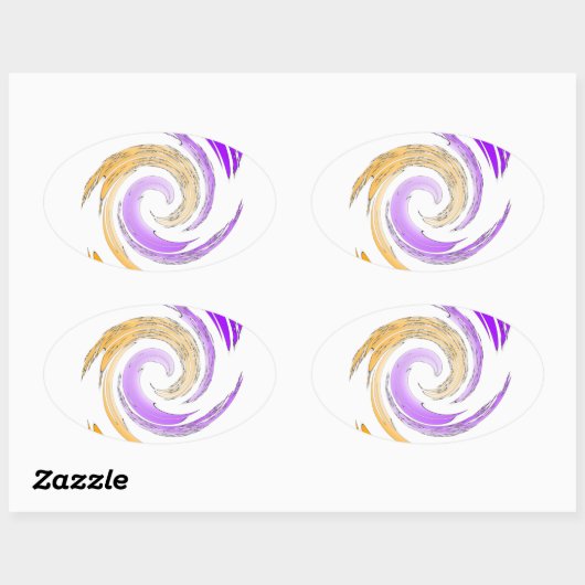 美しいモダンアートデザイン:紫と金ゴールドの渦 楕円形シール (シート)