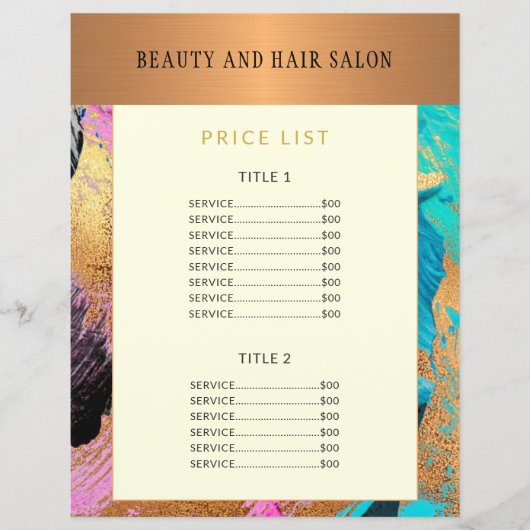 美しいモダンサロンサービスのメニュー販促フライヤー (正面)