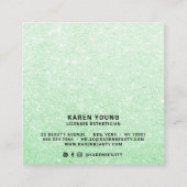 美しいモダンサロンシックなミントグリーングリッターメイクアップ スクエア名刺 (裏面)