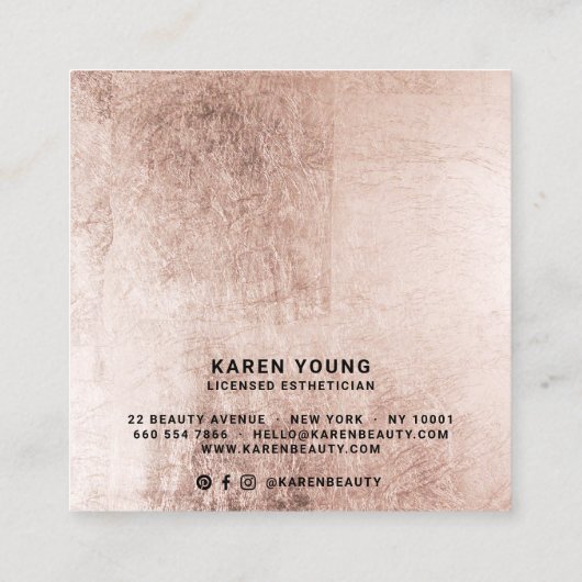 美しいモダンサロンバラ金ゴールドフォイルメイクアップアーティスト スクエア名刺 (裏面)