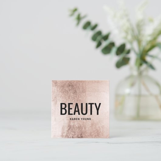 美しいモダンサロンバラ金ゴールドフォイルメイクアップアーティスト スクエア名刺 (スタンド正面)