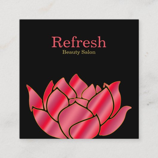 美しいモダンサロンピンクウォーターカラーロータスフラワー スクエア名刺 (正面)