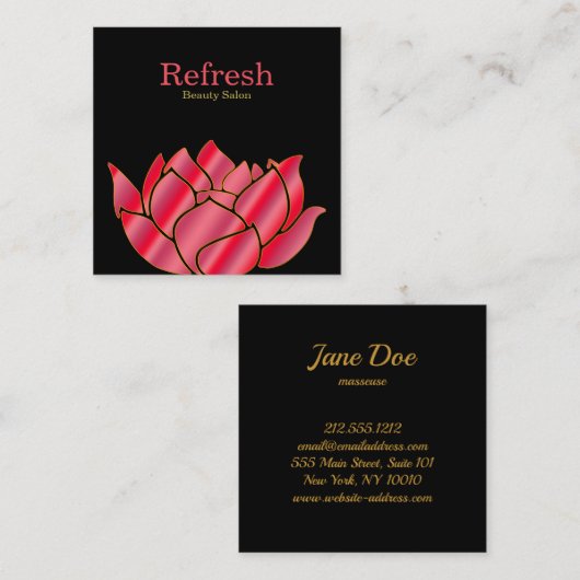 美しいモダンサロンピンクウォーターカラーロータスフラワー スクエア名刺 (正面/裏面)