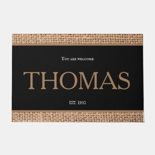 美しいモダンデザインファミリー茶色の黒縁ど ドアマット (正面)