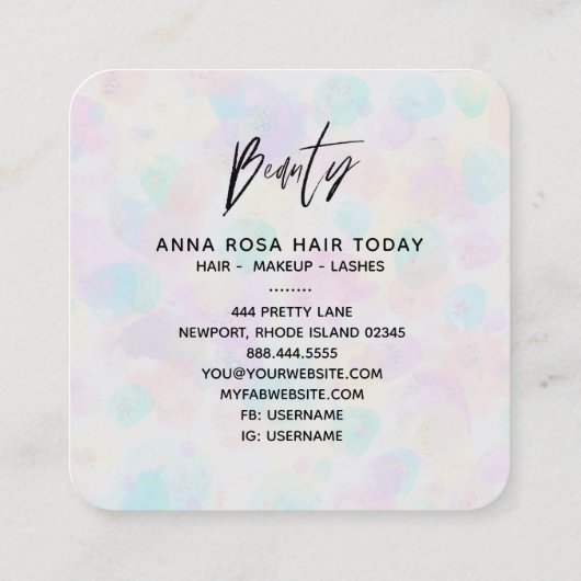 *~*美しいモダンパステルカラフルレインボー抽象芸術 スクエア名刺 (裏面)