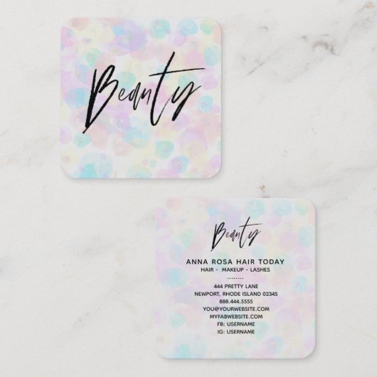 *~*美しいモダンパステルカラフルレインボー抽象芸術 スクエア名刺 (正面/裏面)