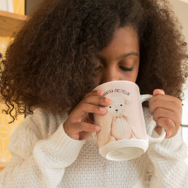 美しいモダンパステルピンクテディベア ツートーンマグカップ