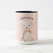 美しいモダンパステルピンクテディベア ツートーンマグカップ (中央)