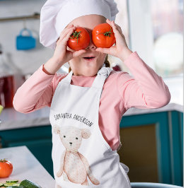美しいモダンパステルピンクテディベア 子供用エプロン