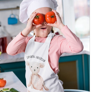 美しいモダンパステルピンクテディベア 子供用エプロン