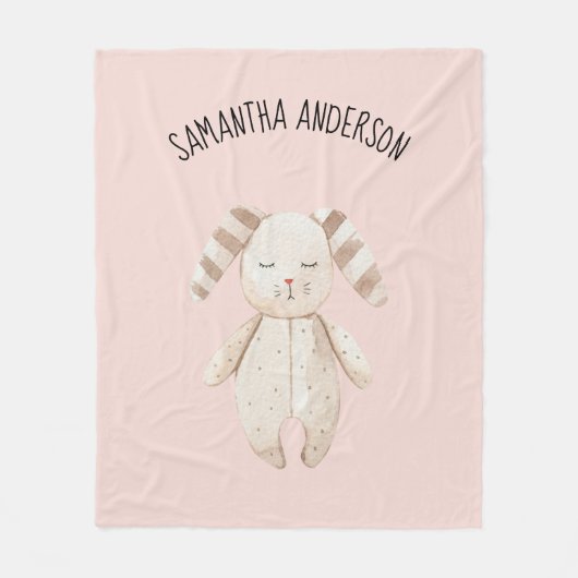美しいモダンパステルピンクバニーウィズネーム フリースブランケット (正面)