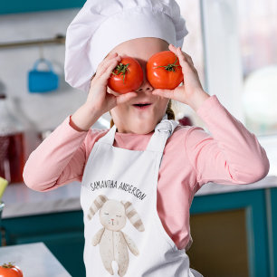 美しいモダンパステルピンクバニーウィズネーム 子供用エプロン