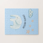 美しいモダンパステルブルーエレファント&スターズキッド ジグソーパズル (横)