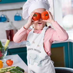 美しいモダンパステルブルーエレファント&スターズキッド 子供用エプロン