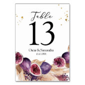 美しいモダンパープルフィギュア&パンパス&金ゴールドドロップ テーブルナンバー (正面)