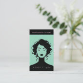 美しいモダンメイクアップヘア爪、 ネイルミント&ピンクブラック 名刺 (スタンド正面)