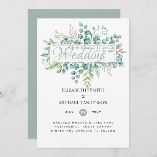 美しいモダンユーカリ結婚ー緑 (正面/裏面)