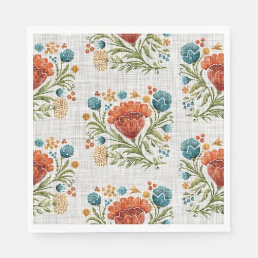 美しいモダン花柄オレンジブルーレッド スタンダードランチョンナプキン (正面)