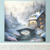 美しいモダン雪の冬の風景 キャンバスプリント (インサイチュ (ウッドフロア))