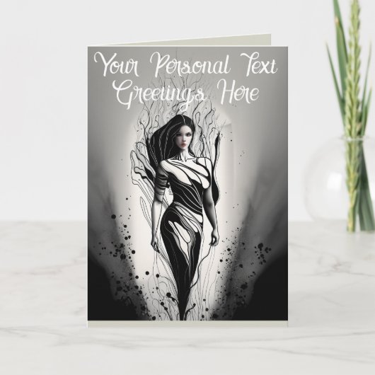 美しいモデルを描いたカスタマイズ可能なラインインク画 カード (正面)