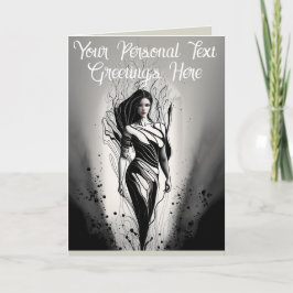 美しいモデルを描いたカスタマイズ可能なラインインク画 カード