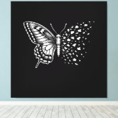 美しいモノクロ、蝶の芸術 キャンバスプリント (インサイチュ (ウッドフロア))