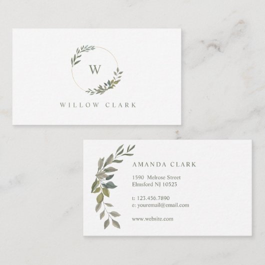 美しいモノグラムグリーナリーウォーターリース 名刺 (正面/裏面)