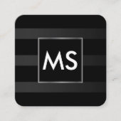 美しいモノグラムシックストライプなフェイクシルバーフレーム スクエア名刺 (正面)