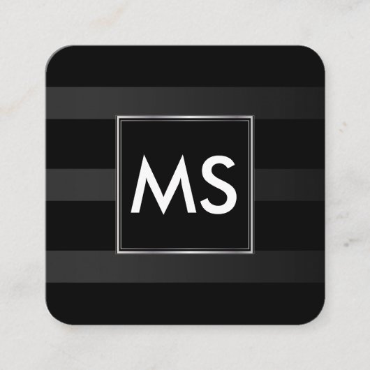 美しいモノグラムシックストライプなフェイクシルバーフレーム スクエア名刺 (正面)