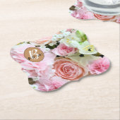 美しいモノグラム結婚フローラデザイン ペーパーコースター (アングル)