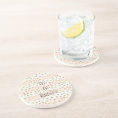 美しいモモのホワイトゴールドのストライプな紙吹雪 コースター (側面)